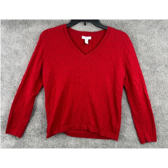 Charter Club Sweaters - Charter Club Red Pima Cotton Cable Knit V-Neck Sweater Size M Preppy Classic